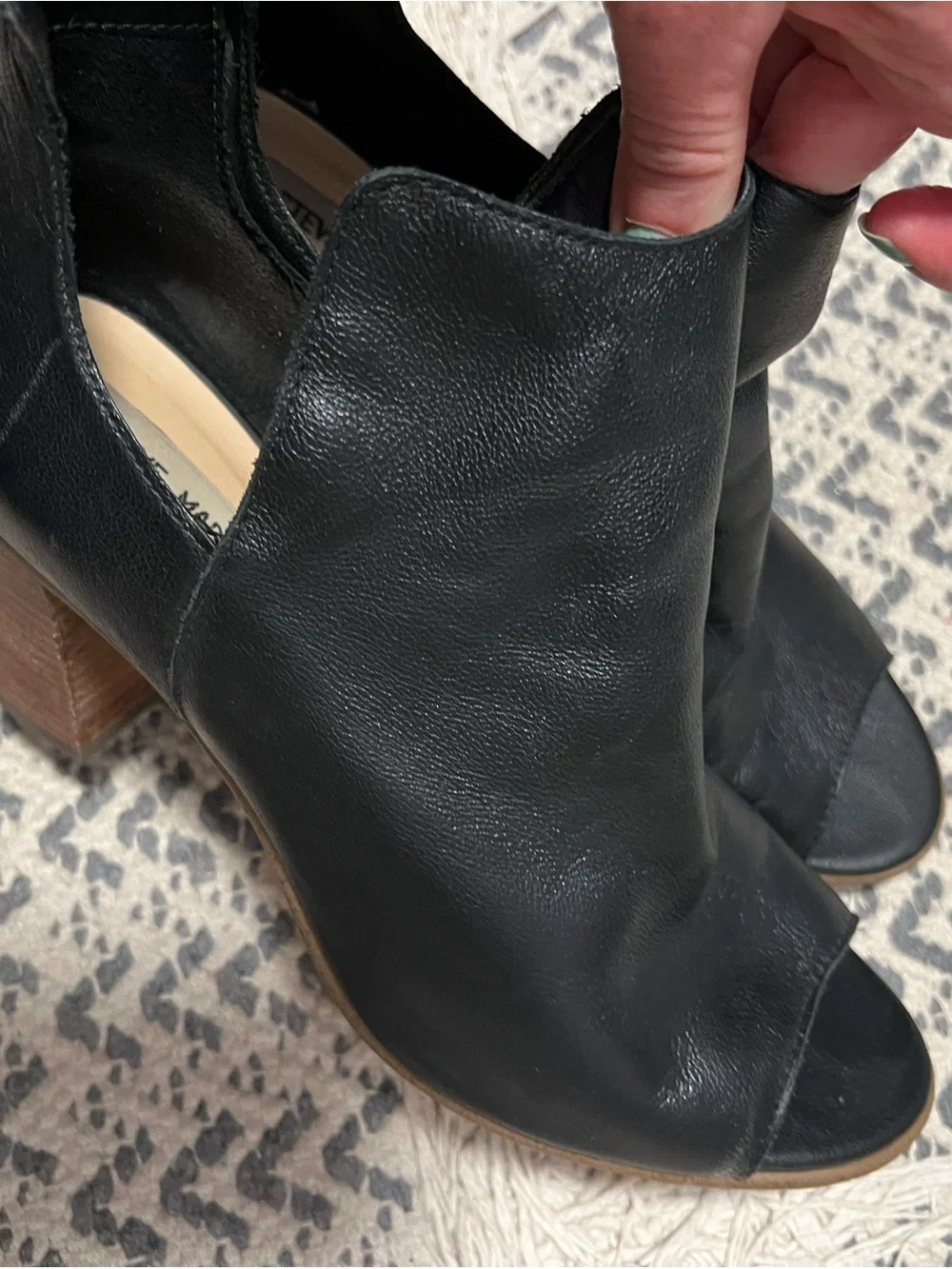 Steve Madden Black Leather Stacked Heel Ankle Booties